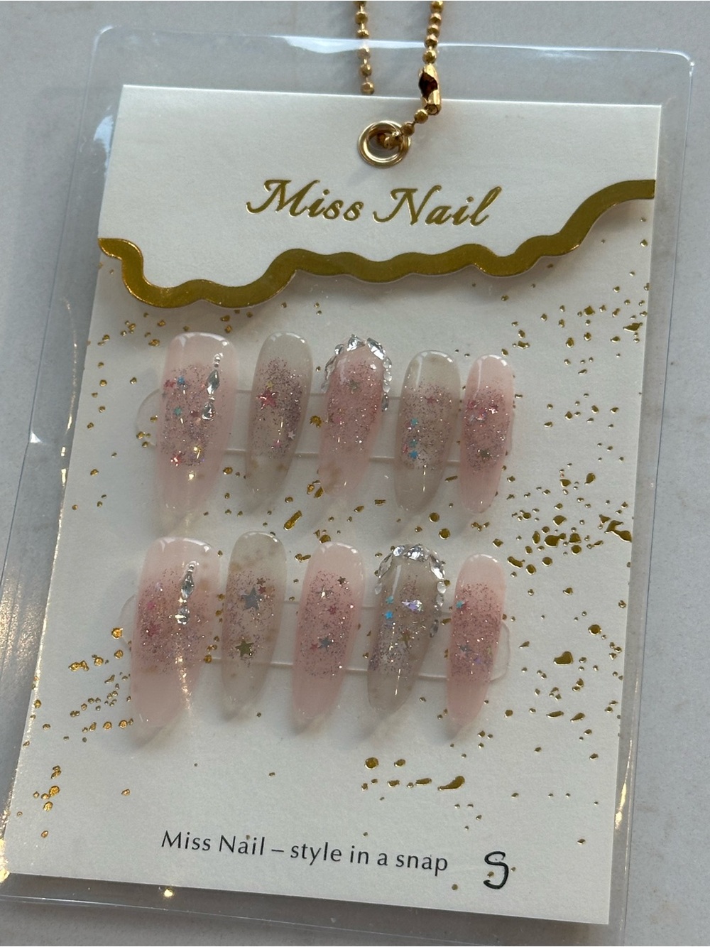Pink Glitter Star Press-On Nails